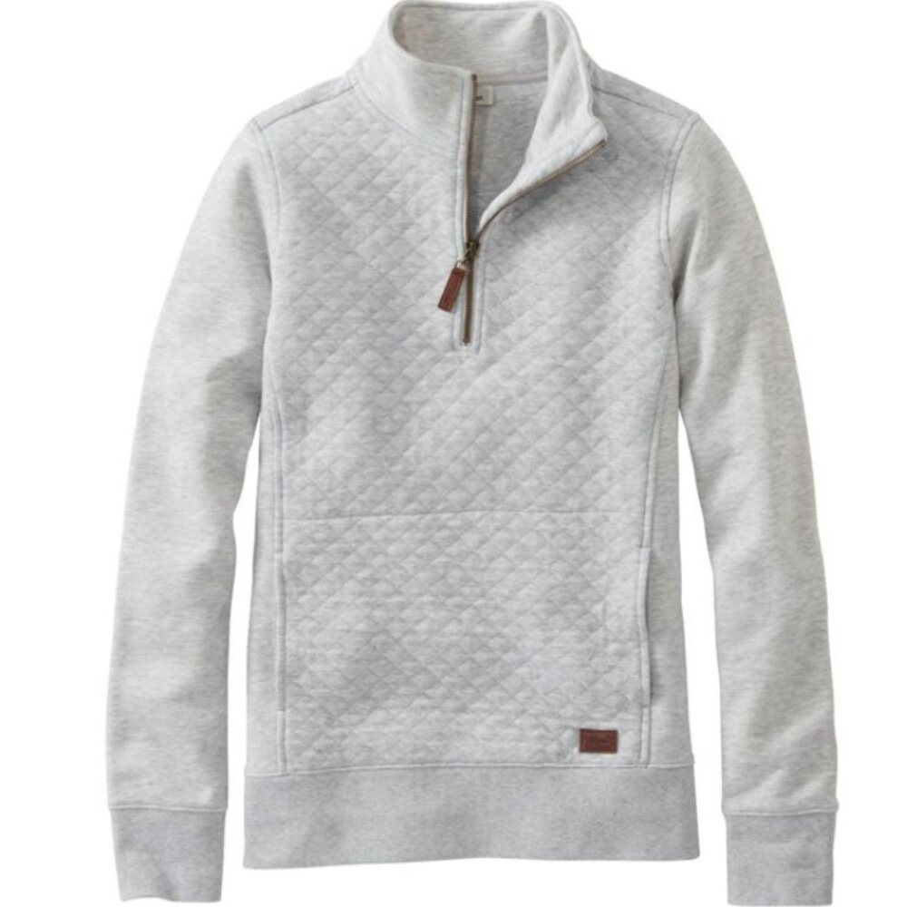 LL Bean Quilted Quarter Zip Pullover XSP Light Gray Heather